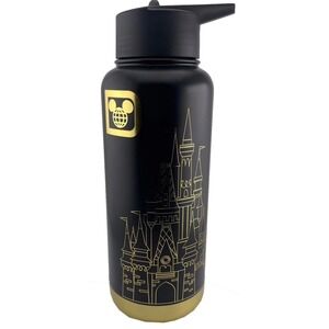 Walt Disney World Black Gold Castle Stainless Steel Water Bottle 32.4oz SS304